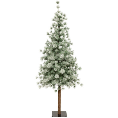 Fééric Lights And Christmas – Sapin de Noël artificiel vert clair enneigé H 180 cm – Pied en bois recyclé et métal – 24 branches pour un aspect naturel