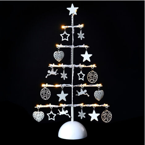 Fééric Lights And Christmas – Sapin lumineux en métal à LED 19 lumières blanches chaudes – Alimentation piles 3 x AA – Décoration intérieure H 45 cm