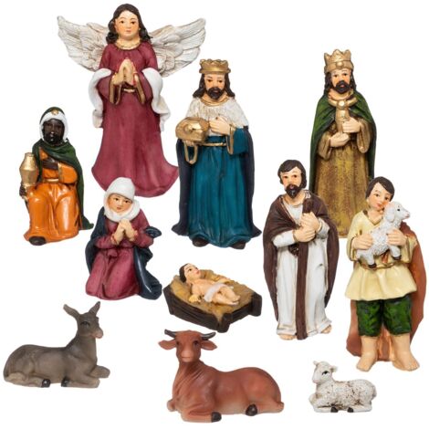 Fééric Lights And Christmas – Set de 11 santons en polyrésine pour crèche de Noël – Figurines 7,5 cm – Poids 340 g – Décoration festive multicolore