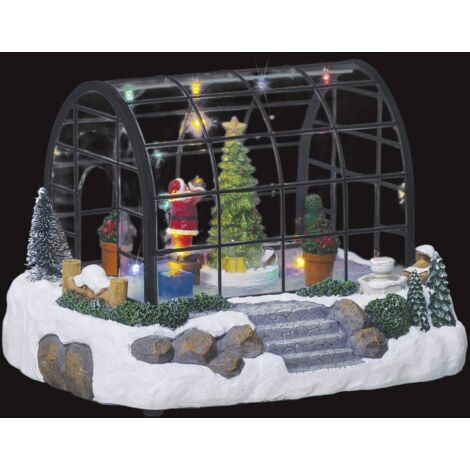 Fééric Lights And Christmas – Village de Noël lumineux animé – Serre du Père Noël avec 7 LED multicolores – Longueur 21,5 cm – Poids 0,89 kg