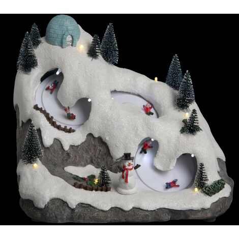 Fééric Lights And Christmas – Village de Noël lumineux et musical avec 12 LED multicolores – Piste de luge animée – Décoration intérieure festive