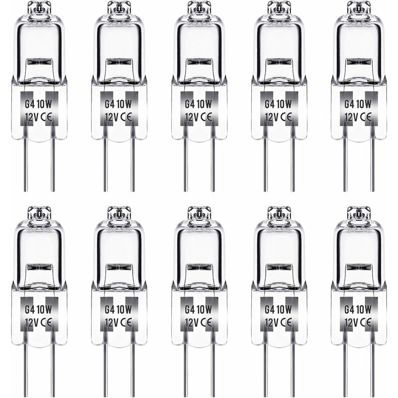 Ampoule Halogene G4, Ampoule G4 12V 10W, blanc chaud 3000K, 150LM, Intensité Variable, LampeHalogene G4, Lampe à Capsule Transparente, paquet de 10