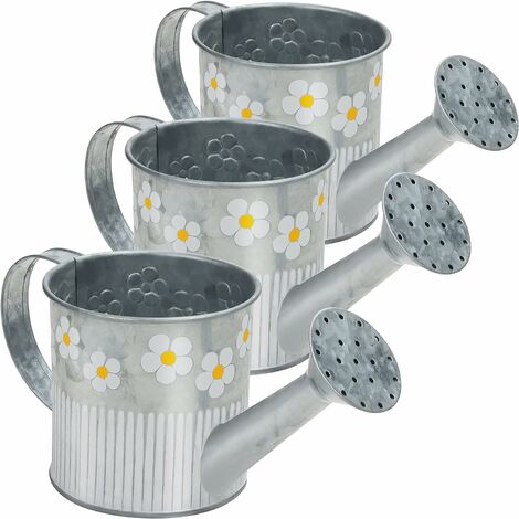 Fei Yu Arrosoir Decoratif en Métal Argenté (Lot de 3) - Arrosoir Metal Galvanisé Vintage de 550 ML avec Poignée et Bec Verseur - pour Plantes Intérieur/Extérieur - Maison et Jardin