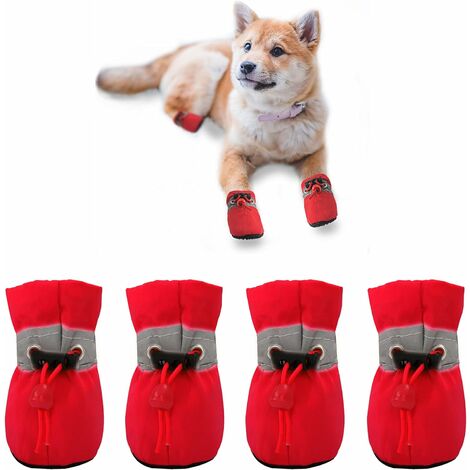 Fei Yu Bottes pour chien - Protection des pattes - Antidérapantes - Semelle confortable et douce - Avec sangles réfléchissantes pour petits chiens (5 : 4,9 x 3,9 cm (L x l x H) - Rouge)