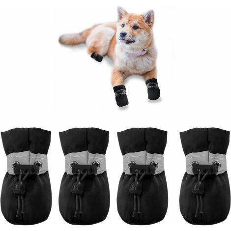 Fei Yu Bottes pour chien - Protection des pattes - Antidérapantes - Semelle confortable et douce - Avec sangles réfléchissantes pour petits chiens (5 : 4,9 x 3,9 cm (L x W, noir)