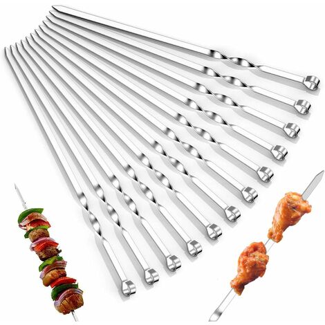 Fei Yu Brochettes de barbecue , acier inoxydable, brochettes de kebab, lot de 20, brochettes de kebab grill, réutilisables 38 cm pour feu de camp ou bol à grill, avec poignées en forme d'anneau