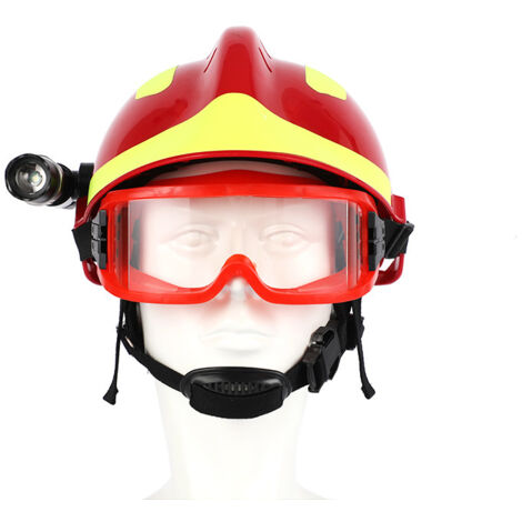 Fei Yu – Casque de secours d'urgence ABS – Protection incendie avec lunettes de sécurité et phare – Visibilité optimale rouge et blanc