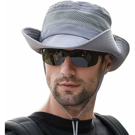 Fei Yu Chapeau Anti UV Soleil Adulte Respirant Bob Été Homme Casquette Large Bord Chapeau Pêche Aventure Randonnée Multifonction Protection Cou Tête Nuque Visage Réglable pour Tour de Tête 56-58 cm