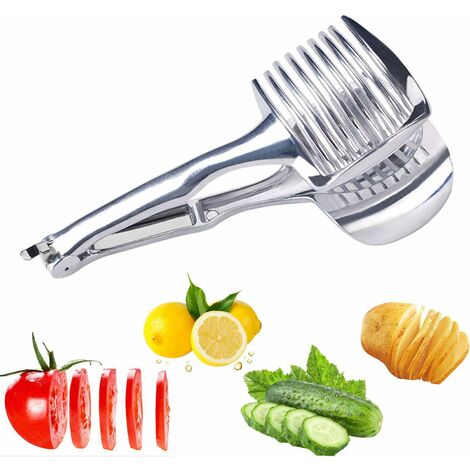 Fei Yu Coupe Pince Coupe Tomate Assistant Trancheur avec Manche Long Support à Pince à Fruit Rond Uniformément Alliage D'aluminium Facile à Trancher Kiwi Outils de Légumes Aide à la Coupe de Cuisine (