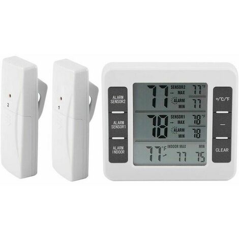 Fei Yu Fridge Freezer Thermometer Digital Alarm Sound Alarm With Wireless Sensor Min/Max Display