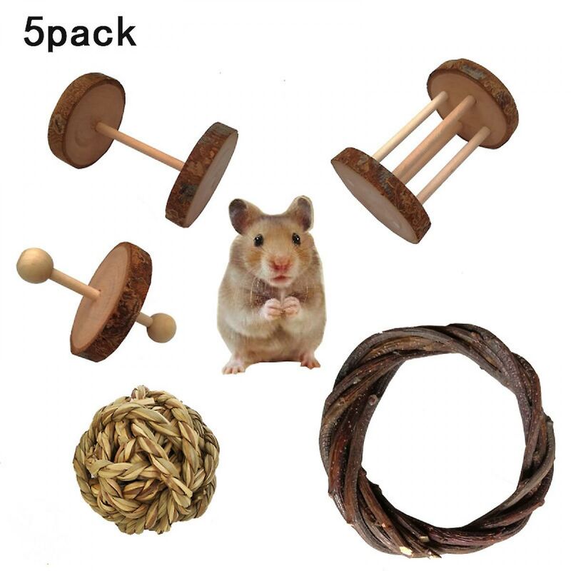 Lot de 5 jouets d'activité en bois de pommier pour petits animaux, jouets à mâcher pour hamsters, jouets à grignoter pour rat chinchilla Pour animaux