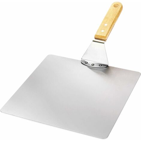 Fei Yu pelle à pizza en acier inoxydable - pelle à pizza et à gâteaux avec manche en bois - poussoir à pizza pour pizza, tarte flambée, petits pains et pain (argent/marron - angulaire)