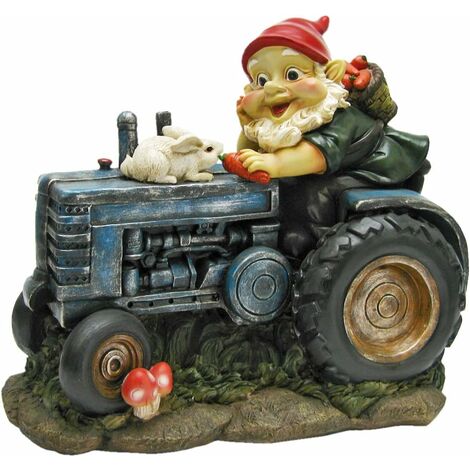 Fei Yu QL1530256 Gnome Statue Jardin - Lapin à bord Garden Gnome Tracteur - Lawn Gnome