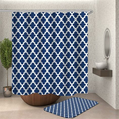 Fei Yu Rideau de Douche Élégant Impression, Imperméable Polyester 3D Minimalisme numérique Décorations de Salle de Bain Art Impression Rideau 12 Crochets (Bleu Élégant,180x200cm)