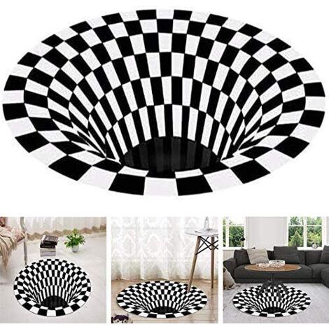 Fei Yu – Tapis rond 3D illusion noir et blanc – Velours super doux – Design géométrique optique – Pour salon, chambre, bureau - SOL 3 D