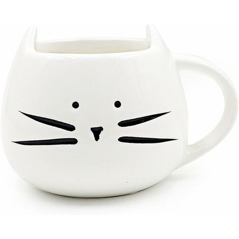 Fei Yu Tasse en Céramique de Chaton Mignon Motif Coupe de Couple Porcelaine Mug pour Café/Thé/Expresso/Lait/Eau (Blanc)