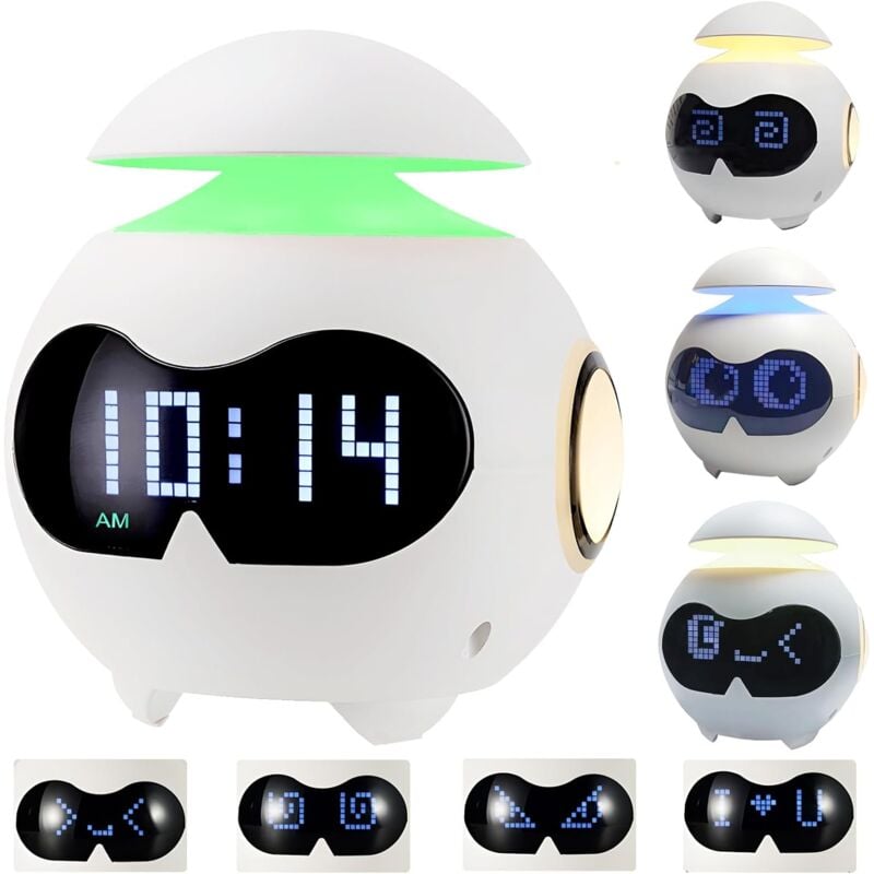 feifuns 2024 Réveil cadeau avec double réveil, ambiance mignonne, haut-parleur Bluetooth, veilleuse LED de chevet, réveil numérique pour chambre à
