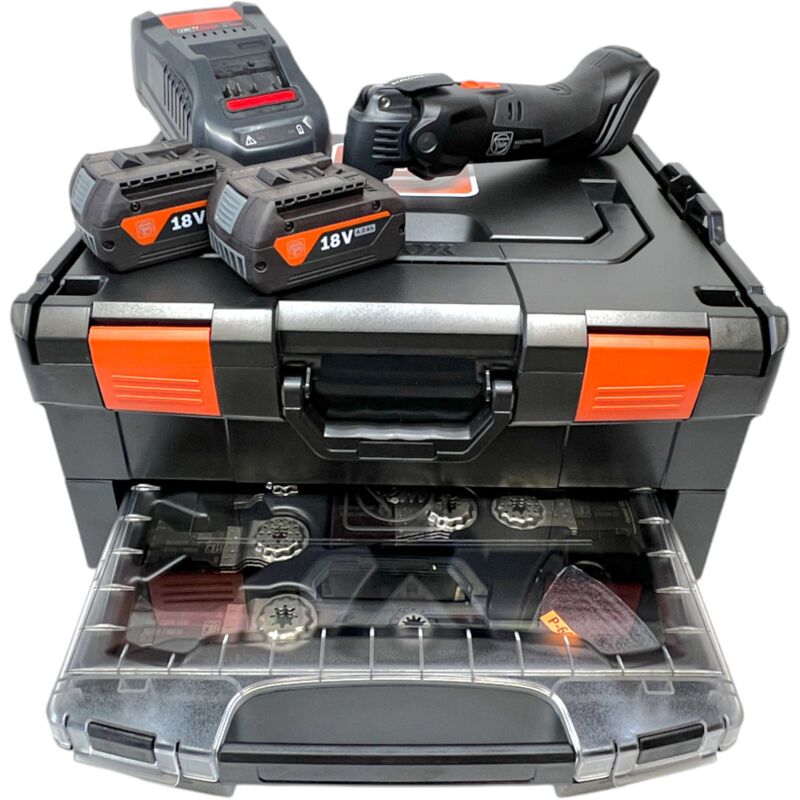 Multimaster amm 500 Plus as Outil multifonctions sans fil 18 v Starlock Plus Black Edition ( 71294261000 ) + 2x batterie 4,0 Ah + chargeur + 33 pces