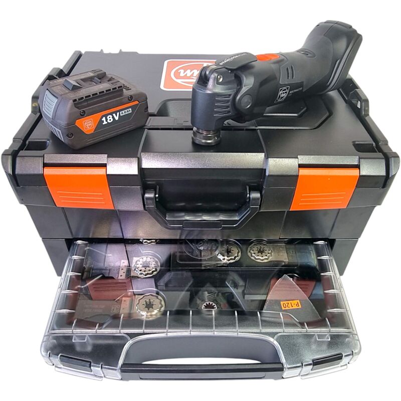 Multimaster amm 500 Plus as Outil multifonctions sans fil 18 v Starlock Plus Black Edition + 1x batterie 4,0 Ah + 33 pces accessoires + L-Boxx - Fein