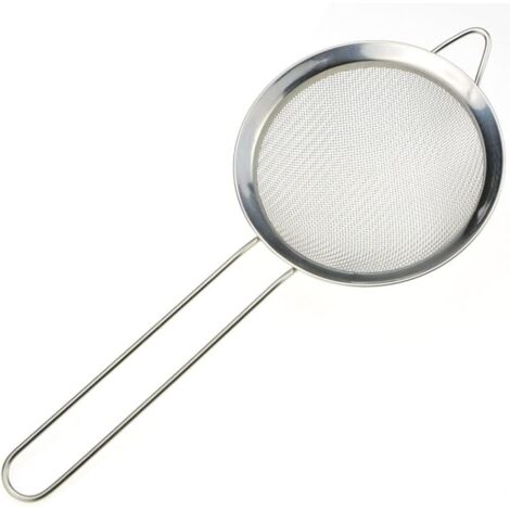 Feinmaschiger Küchenlöffel - Mehlsieb - mit verstärktem Griff - Nudelsieb, Schaumlöffel, Pulversprüher, Küchenzubehör (10 cm Durchmesser, Köperbindung)