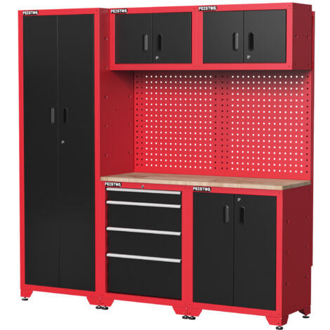 FEISTOS Equipement d'atelier Armoire à outils Juno 3 Paroi perforée incluse Noir/Rouge 246x46x198 cm