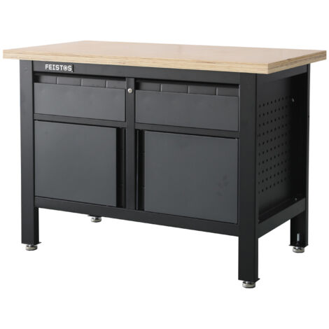 FEISTOS Werkstatteinrichtung Werkbank Titos 3 inkl. Lochwand Anthrazit/Schwarz 120x60x87 cm