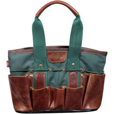 FELCO 482 MINI SAC DE JARDIN - VERT & CUIR DE QUALITÉ SUPÉRIEURE 30 X 20 X 15 CM - RANGEMENT COMPACT ET ÉLÉGANT POUR OUTILS ET A
