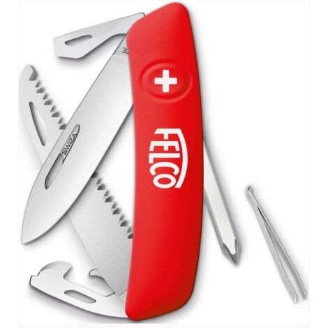 "Felco Coltello tascabile, Coltello pieghevole, Coltello (10 funzioni incluso Cacciavite e sega Robusta lama in acciaio inossidabile Manico antigraffio ""Soft Touch"") 506, rosso"