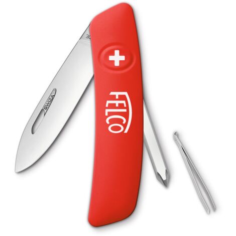 FELCO Couteau suisse n° 502 (Couteau avec 4 fonctions, incluant tournevis et pincette, outil polyvalent, longueur 95 mm, lame 75 mm, rouge) FELCO 502