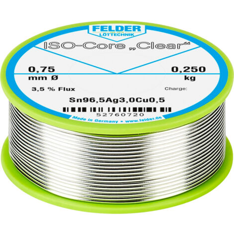 Felder ISO-Core "Clear" SAC305 Lötzinn Spule Sn96,5Ag3Cu0,5  0.250 kg 0.75 mm