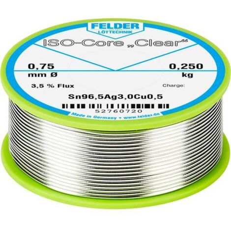 Felder ISO-Core Clear SAC305 Stagno per saldatura Bobina Sn96,5Ag3Cu0,5 0.250 kg 0.75 mm