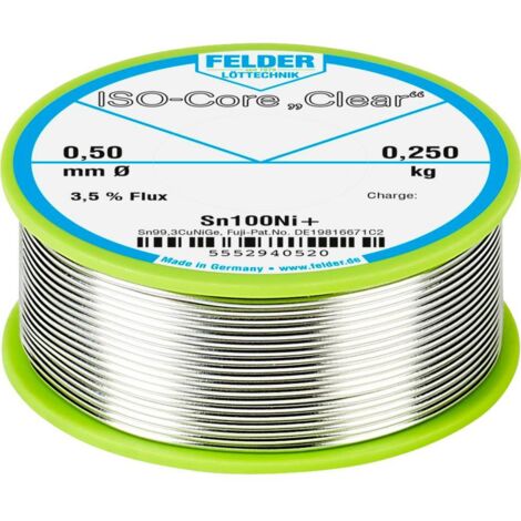 Felder ISO-Core "Clear" Sn100Ni+ Étain à souder bobine Sn99,25Cu0,7Ni0,05 0.250 kg 0.5 mm A581162
