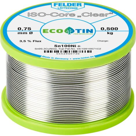 Felder ISO-Core "Clear" Sn100Ni+ Étain à souder bobine Sn99,25Cu0,7Ni0,05 0.500 kg 0.75 mm A581802