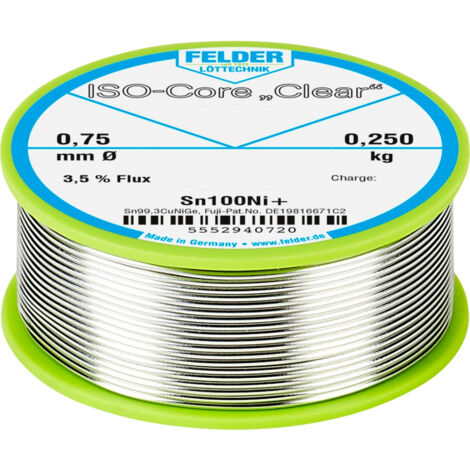 Felder ISO-Core "Clear" Sn100Ni+ Lötzinn Spule Sn99,25Cu0,7Ni0,05  0.250 kg 0.75 mm