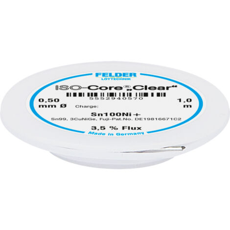 Felder ISO-Core "Clear" Sn100Ni+ Lötzinn Spule Sn99,25Cu0,7Ni0,05   0.5 mm