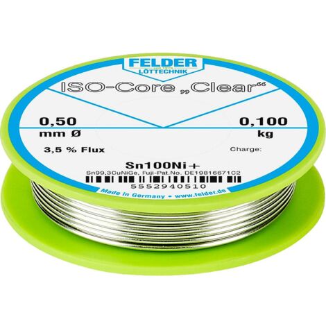 Felder ISO-Core Clear Sn100Ni+ Stagno per saldatura Bobina Sn99,25Cu0,7Ni0,05 0.100 kg 0.5 mm
