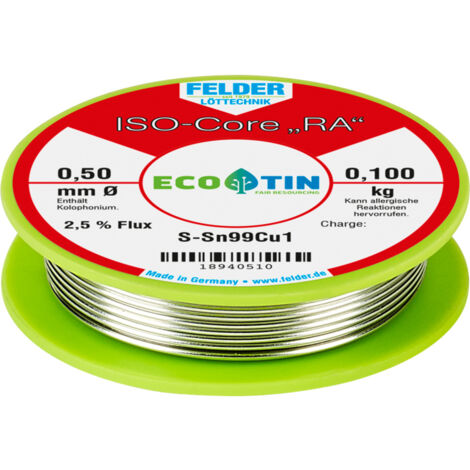 Felder ISO-Core "RA" Sn99Cu1 Lötzinn, bleifrei Spule Sn99,3Cu0,7  0.100 kg 0.5 mm