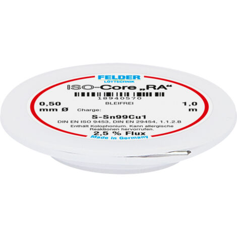 Felder ISO-Core "RA" Sn99Cu1 Lötzinn, bleifrei Spule Sn99,3Cu0,7   0.5 mm