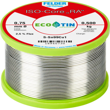Felder ISO-Core "RA" Sn99Cu1 Lötzinn, bleifrei Spule Sn99,3Cu0,7  0.500 kg 0.75 mm