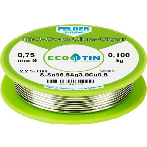 Felder ISO-Core Ultra Clear SAC305 Stagno per saldatura Bobina Sn96,5Ag3Cu0,5 0.100 kg 0.75 mm