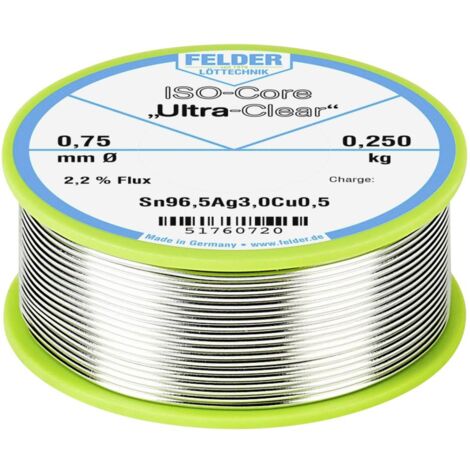 Felder ISO-Core Ultra Clear SAC305 Stagno per saldatura Bobina Sn96,5Ag3Cu0,5 0.250 kg 0.75 mm