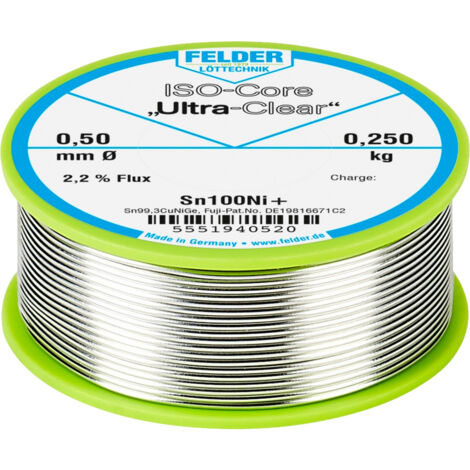 Felder ISO-Core "Ultra-Clear" Sn100Ni+ Lötzinn, bleifrei Spule Sn99,25Cu0,7Ni0,05  0.250 kg 0.5 mm