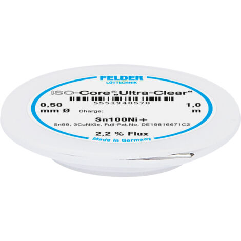 Felder ISO-Core "Ultra-Clear" Sn100Ni+ Lötzinn, bleifrei Spule Sn99,25Cu0,7Ni0,05   0.5 mm