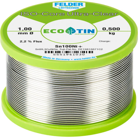 Felder ISO-Core "Ultra-Clear" Sn100Ni+ Lötzinn, bleifrei Spule Sn99,25Cu0,7Ni0,05  0.500 kg 1 mm