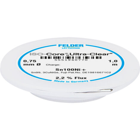 Felder ISO-Core "Ultra-Clear" Sn100Ni+ Lötzinn, bleifrei Spule Sn99,25Cu0,7Ni0,05   0.75 mm