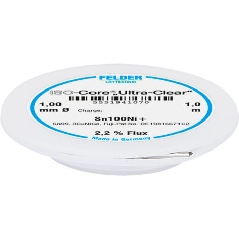 Felder ISO-Core "Ultra-Clear" Sn100Ni+ Lötzinn, bleifrei Spule Sn99,25Cu0,7Ni0,05   1 mm