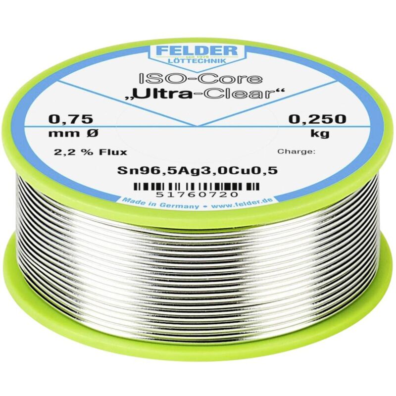 Image of Felder Löttechnik - ISO-Core Ultra Clear SAC305 Stagno per saldatura Bobina Sn96,5Ag3Cu0,5 0.250 kg 0.75 mm
