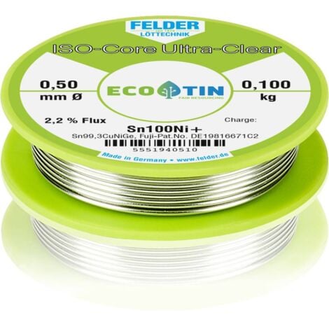 Felder Löttechnik ISO-Core Ultra-Clear Sn100Ni+ Étain à souder sans plomb bobine Sn99,25Cu0,7Ni0,05 0.100 kg 0.5 mm