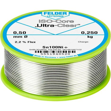 Felder Löttechnik ISO-Core Ultra-Clear Sn100Ni+ Étain à souder sans plomb bobine Sn99,25Cu0,7Ni0,05 0.250 kg 0.5 mm A581302