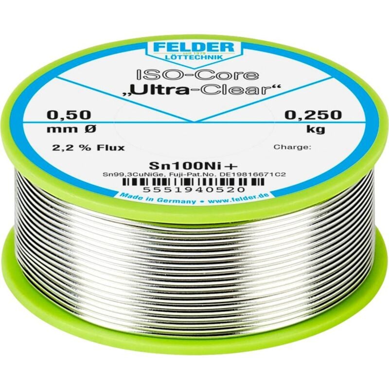 Image of ISO-Core Ultra-Clear Sn100Ni+ Stagno senza piombo Bobina Sn99,25Cu0,7Ni0,05 0.250 kg 0.5 mm - Felder Löttechnik